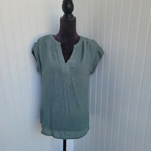 Perseption Concept Shirt Women's Olive Green Short Sleeve Pull Over Tee Sz S